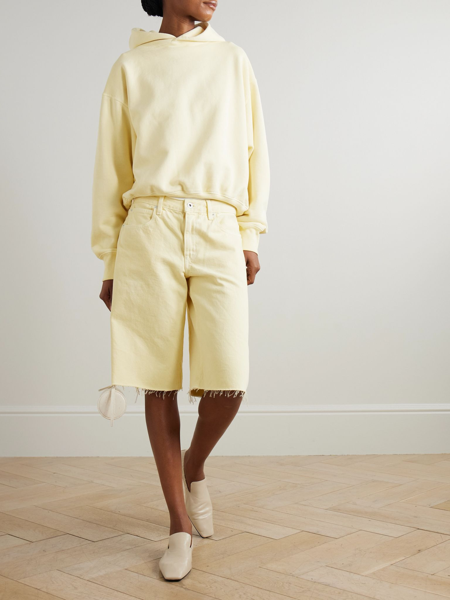 Cinch cotton-jersey hoodie Yellow - 2