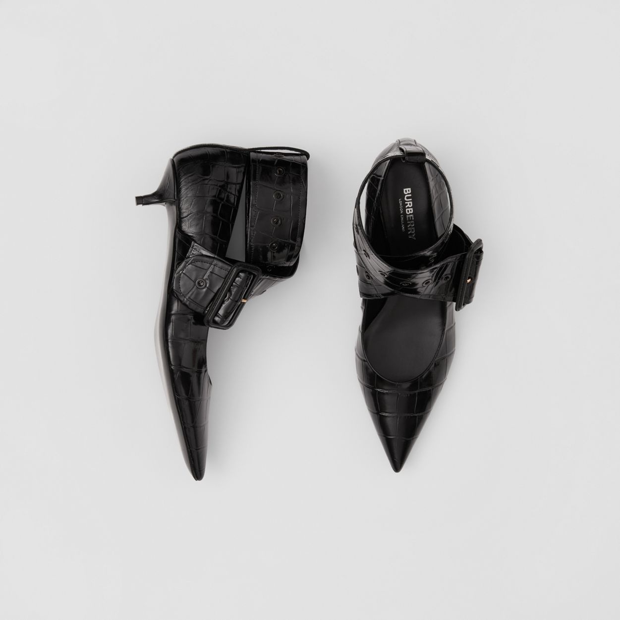 Embossed Leather Kitten-heel Point-toe Pumps - 6