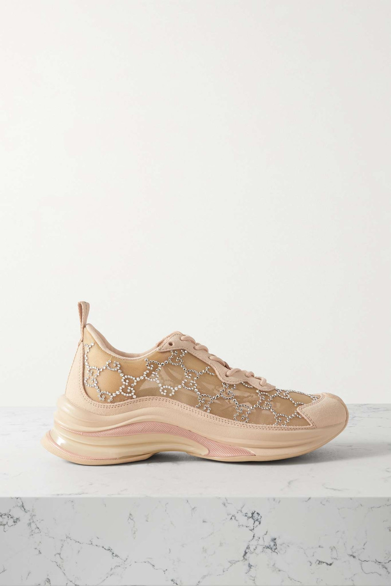Run GG suede-trimmed crystal-embellished mesh sneakers - 1