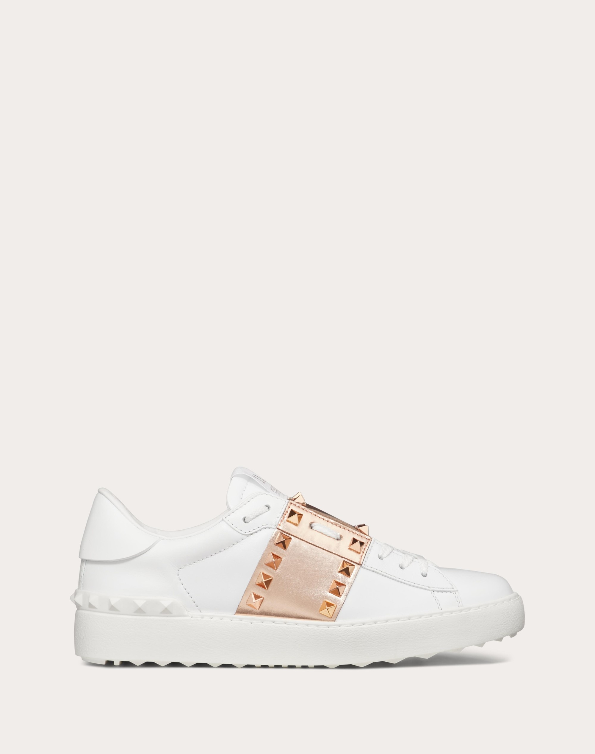 ROCKSTUD UNTITLED SNEAKER IN CALFSKIN LEATHER WITH METALLIC STRIPE - 1