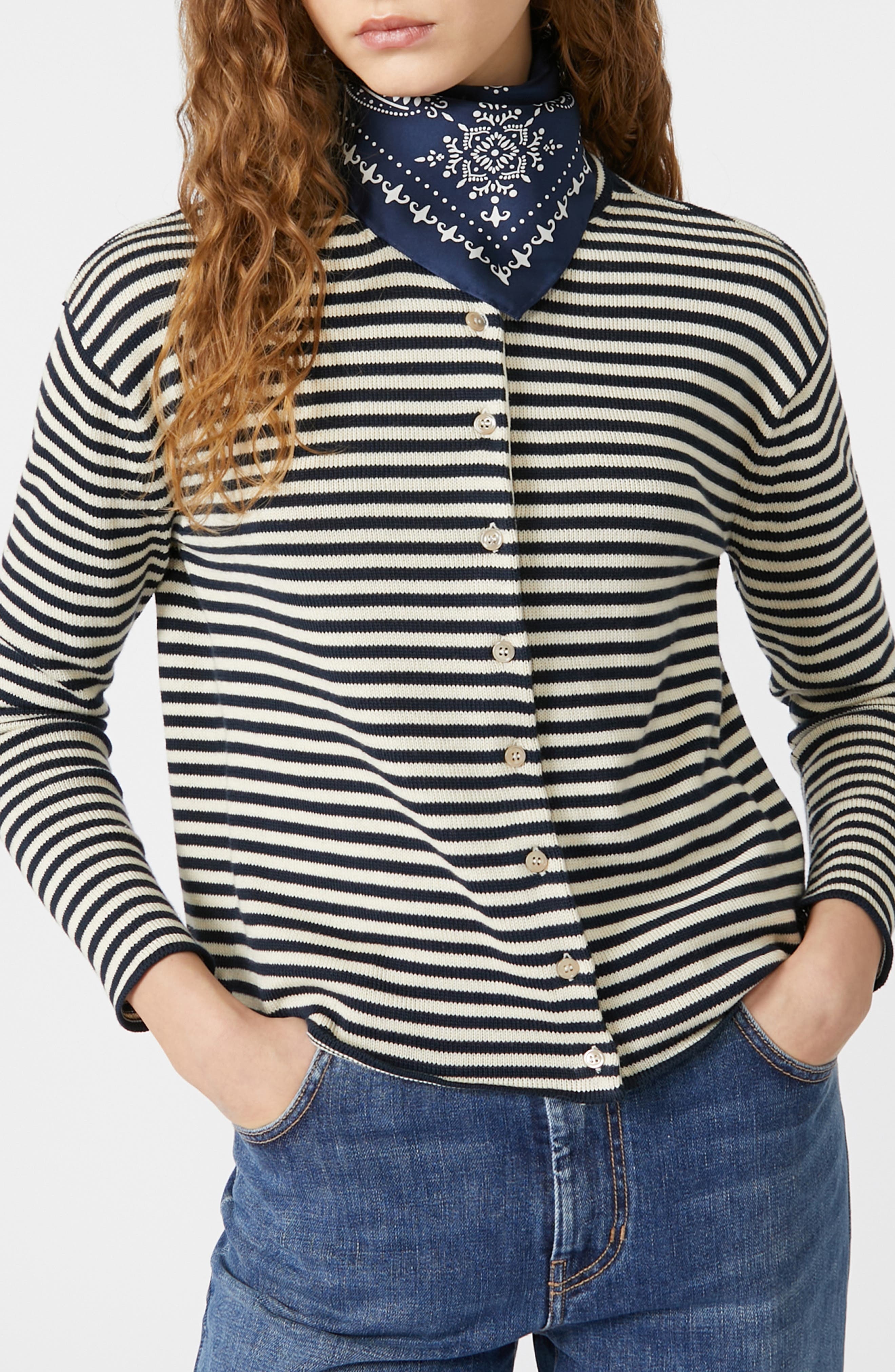Weekend Max Mara Eritea Stripe Cotton Cardigan in Navy at Nordstrom - 3