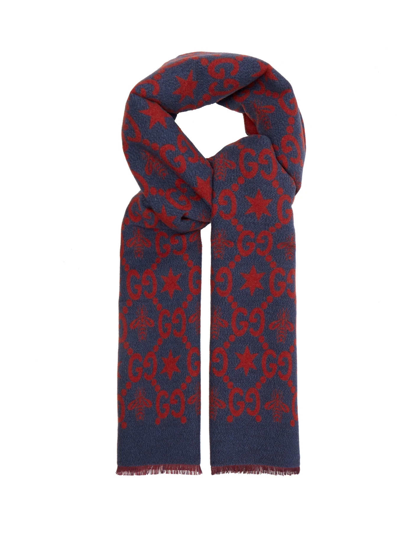 GG logo-intarsia wool-blend scarf - 1