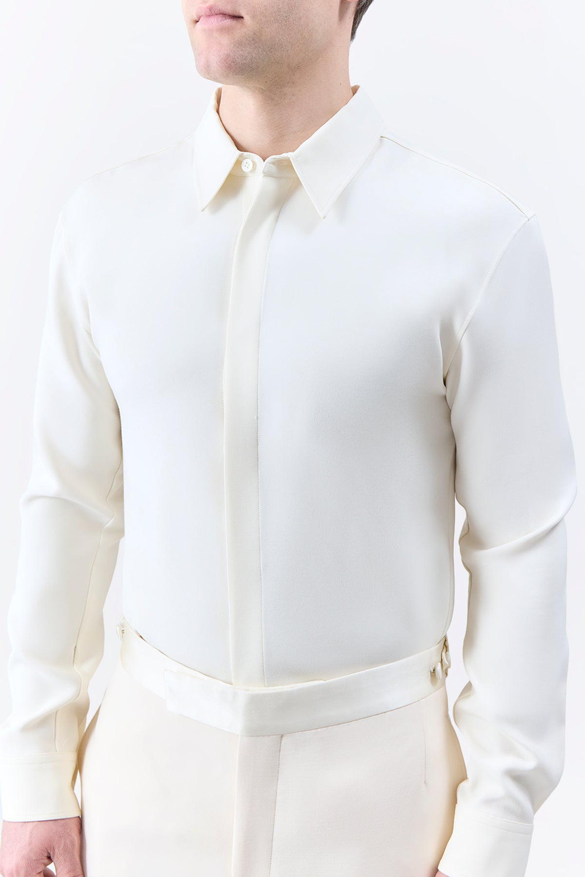 Nicolas Shirt in Ivory Wool Twill - 6