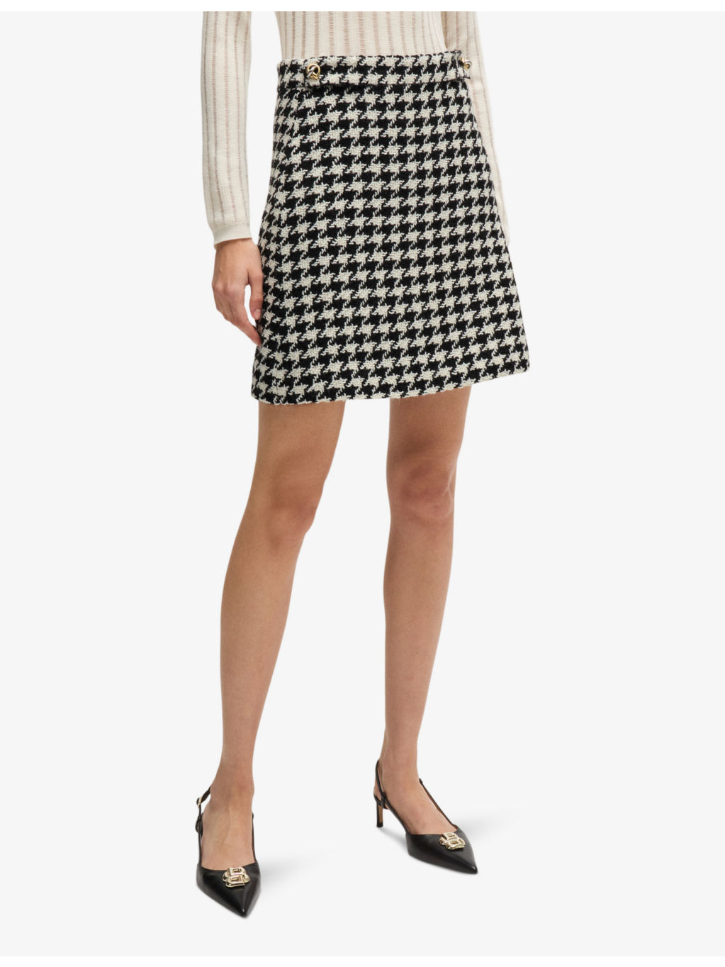 Houndstooth-pattern high-waist woven mini skirt - 3