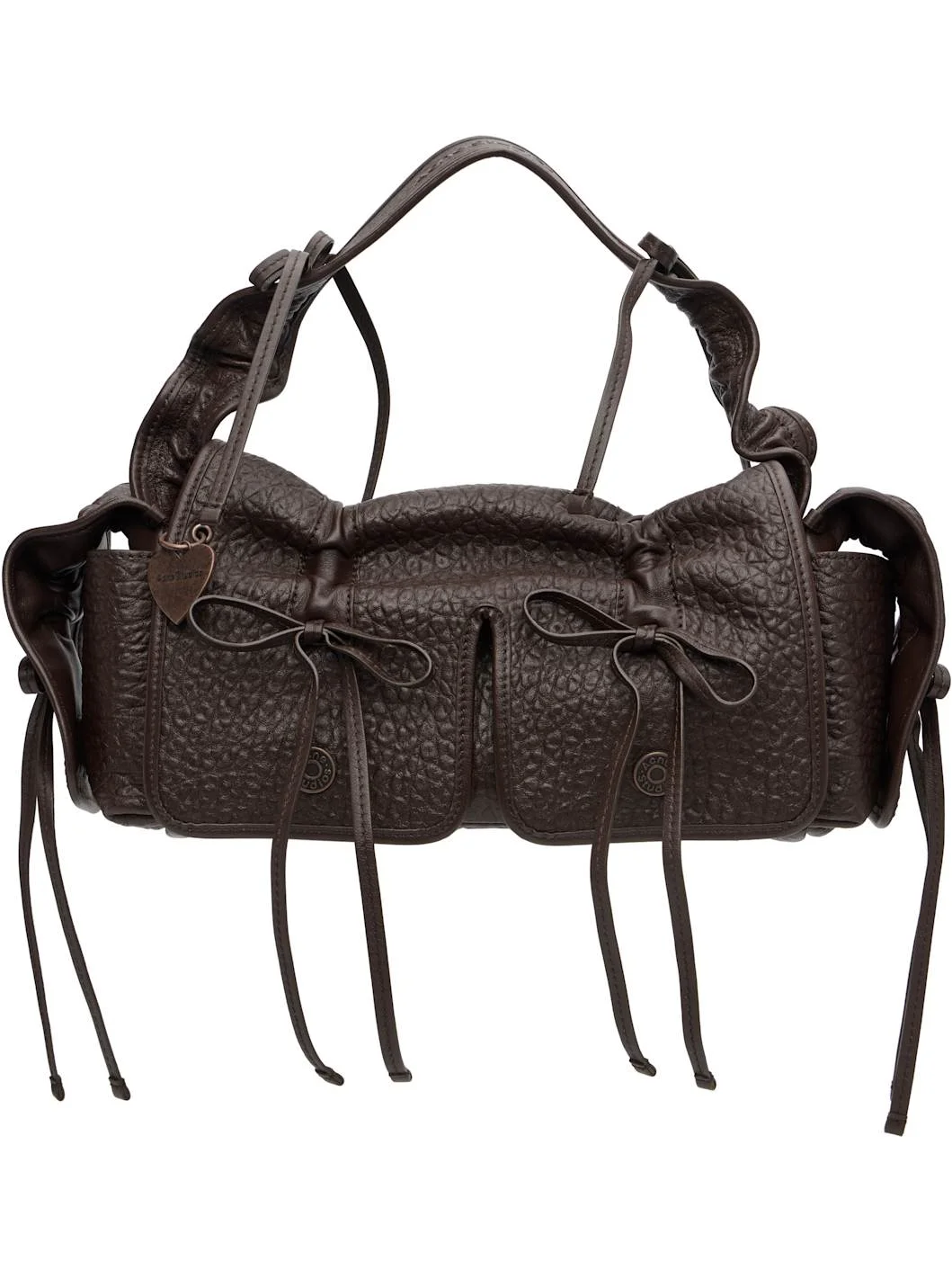 Brown Multipocket Grained Leather Bag - 1