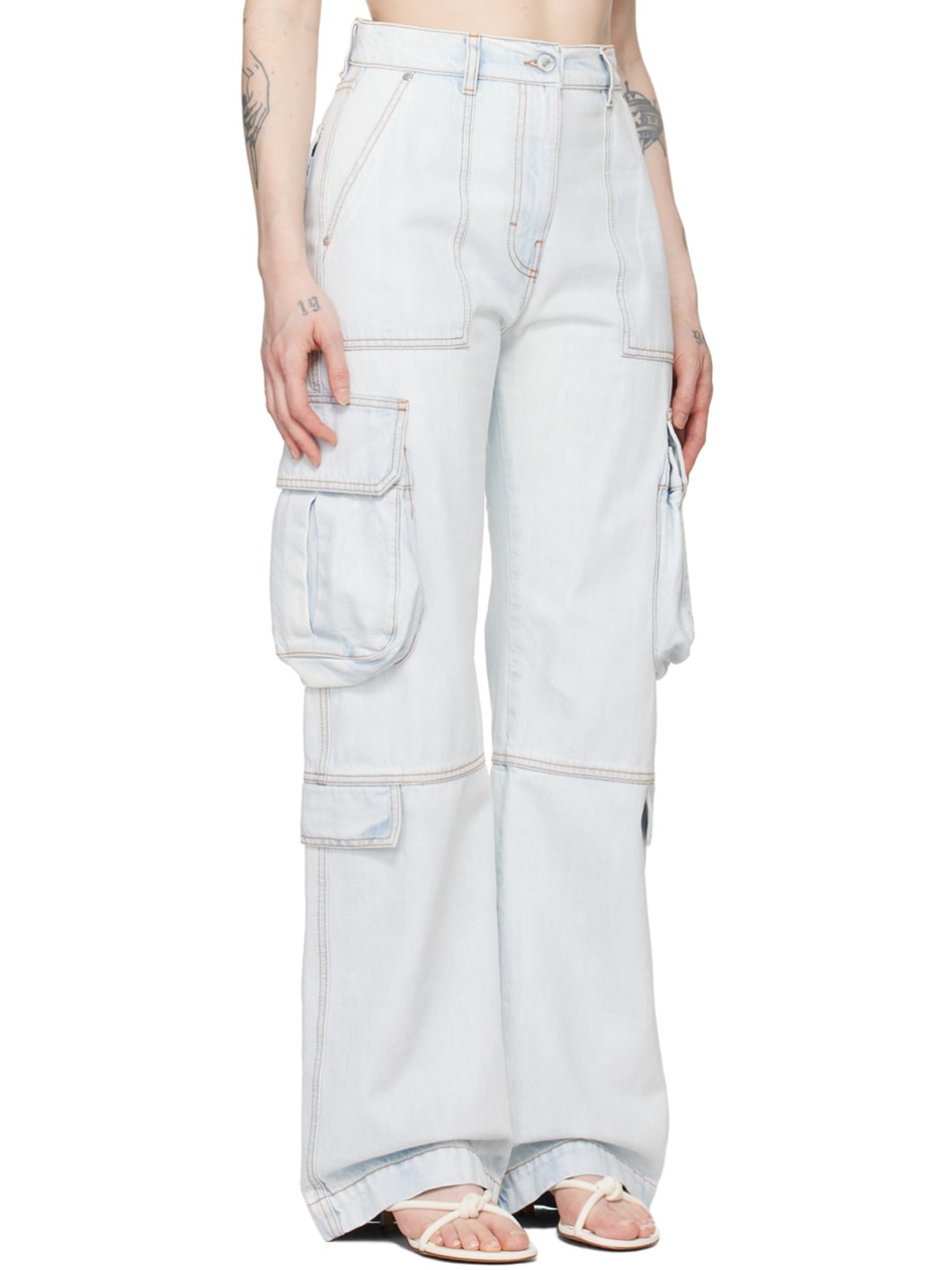 Blue Oversized Denim Cargo Pants - 2