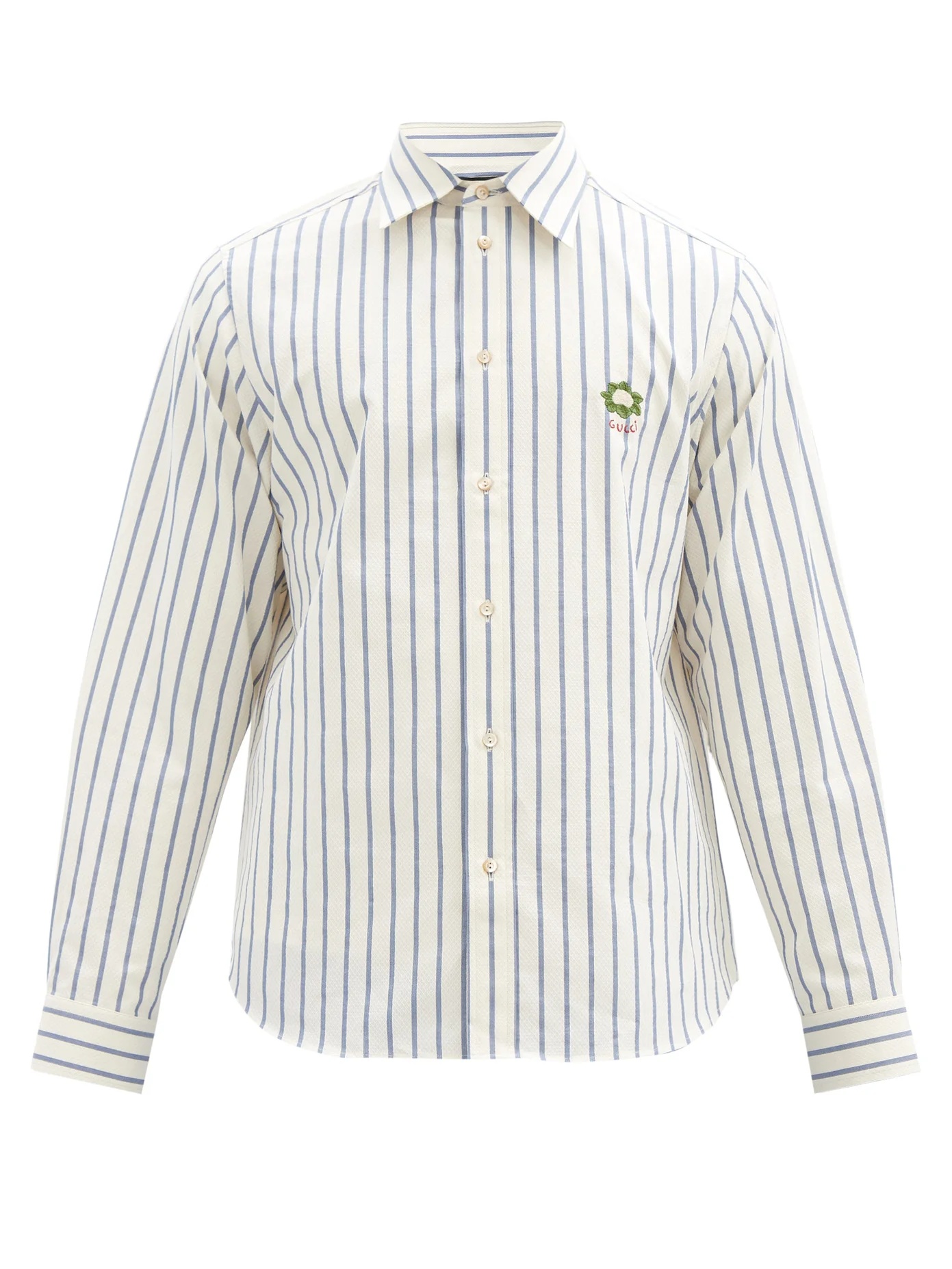 Logo-embroidered striped cotton shirt - 1