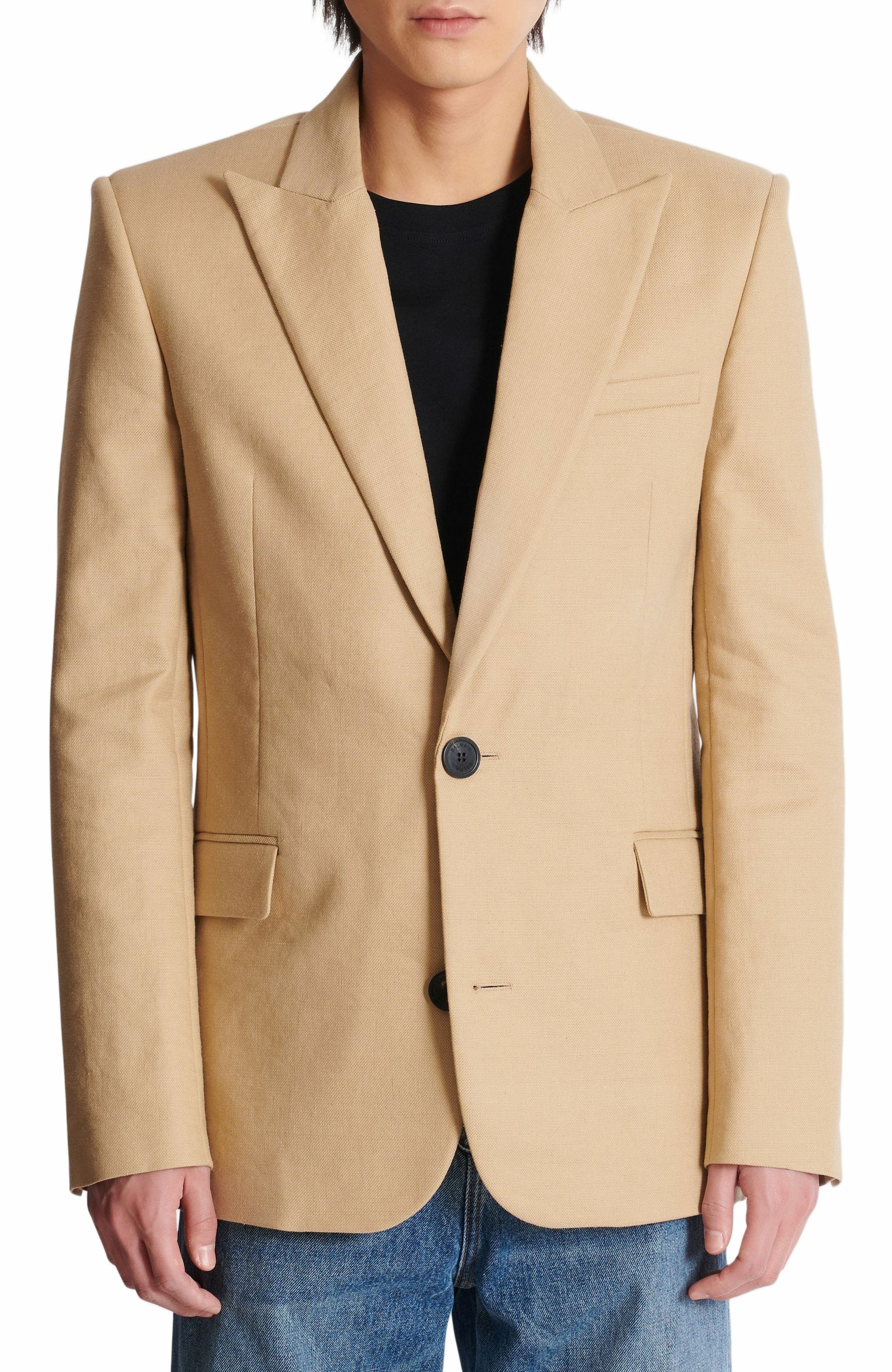 Balmain Canvas 2-button jacket in Beige at Nordstrom - 8