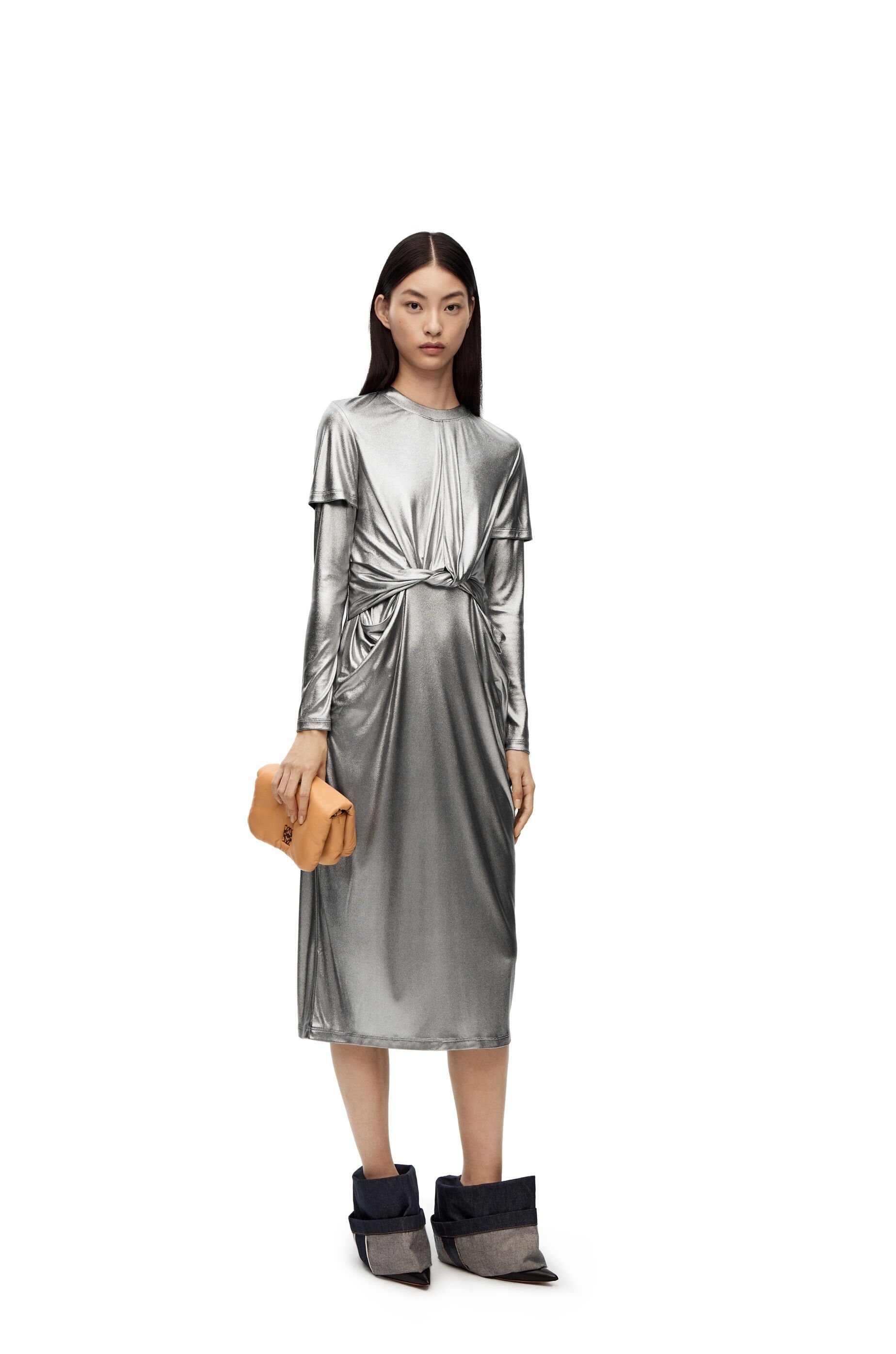 Draped dress in laminated jersey - 2