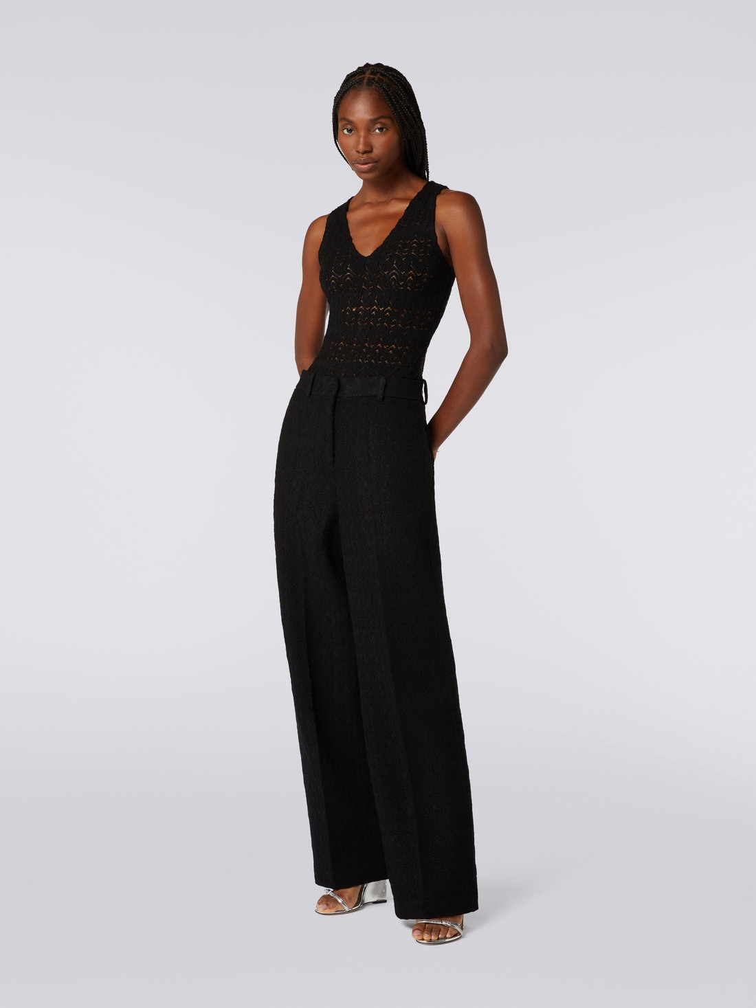 V-neck bodysuit in viscose blend with lace effect - 3