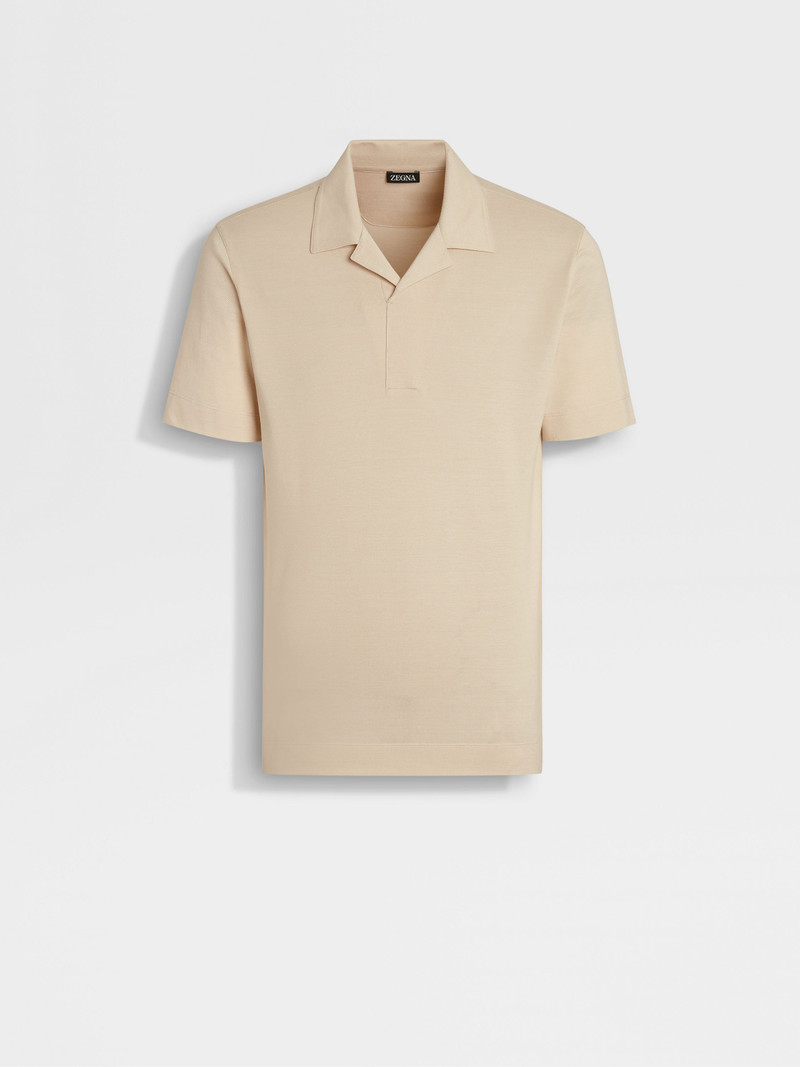 LIGHT BEIGE SILK AND COTTON PIQUET POLO SHIRT 1