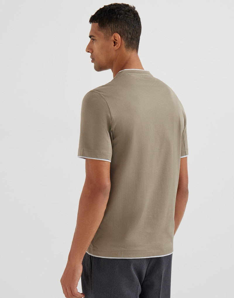 Brunello Cucinelli Cotton jersey crew neck T-shirt with faux-layering outlook