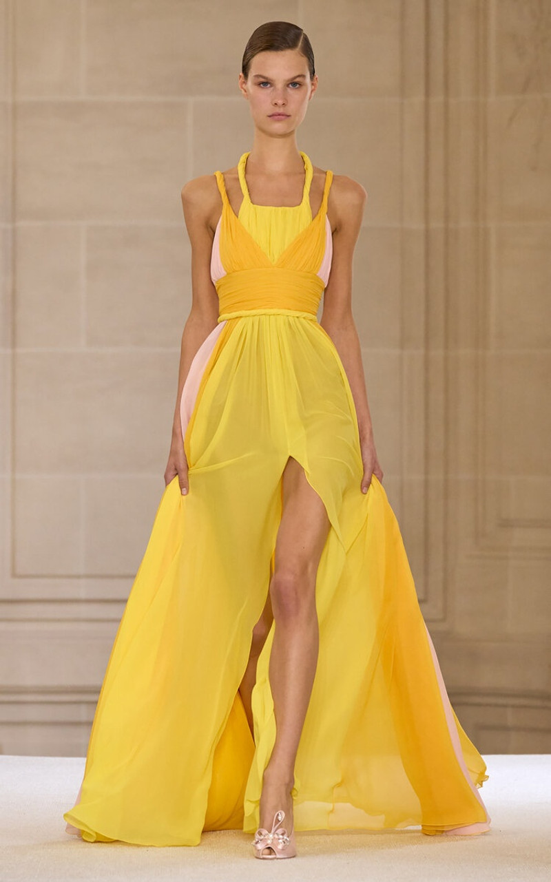 GIAMBATTISTA VALLI Gathered Silk Georgette Gown yellow outlook