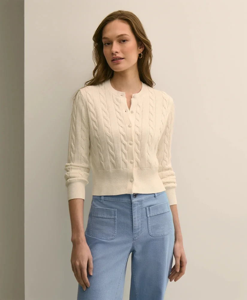 Supima® Cotton Cropped Cable Cardigan - 1