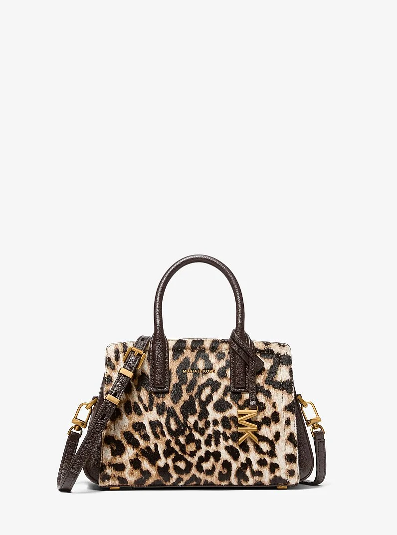Laila Small Leopard Print Calf Hair Satchel - 1