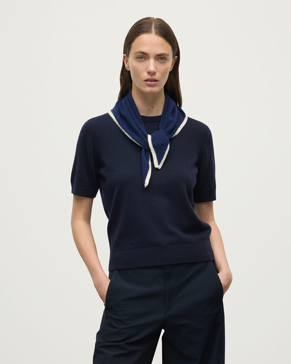 Double Faced Navy Cashmere Triangle - 2