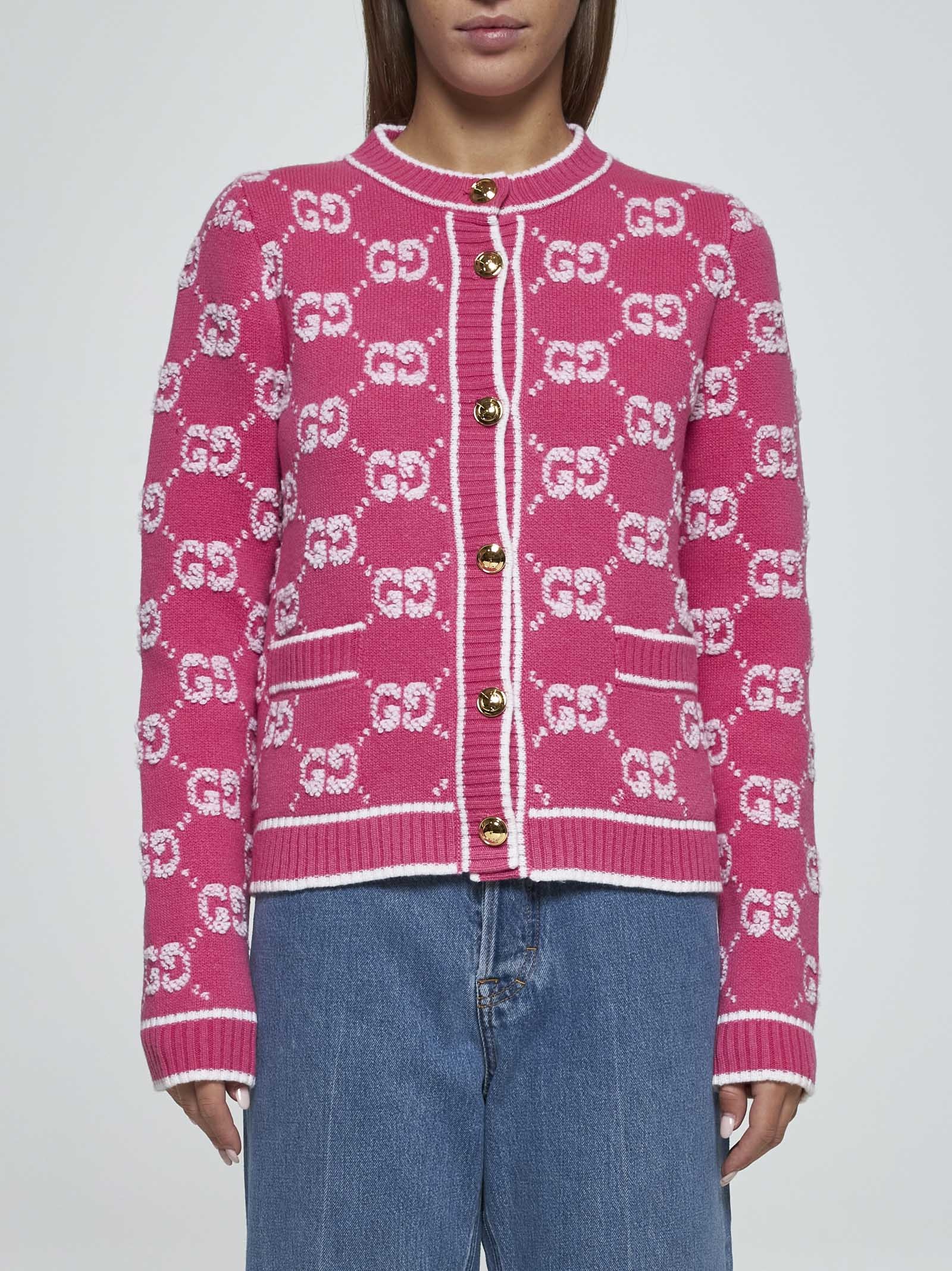 Jacquard Cardigan Gucci Pink Cardigan GUCCI GG Jacquard Wool