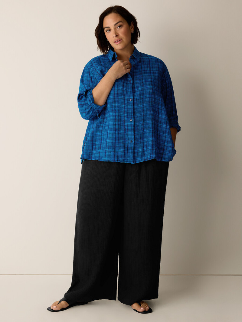 Puckered Organic Linen Plaid Classic Collar Shirt 6