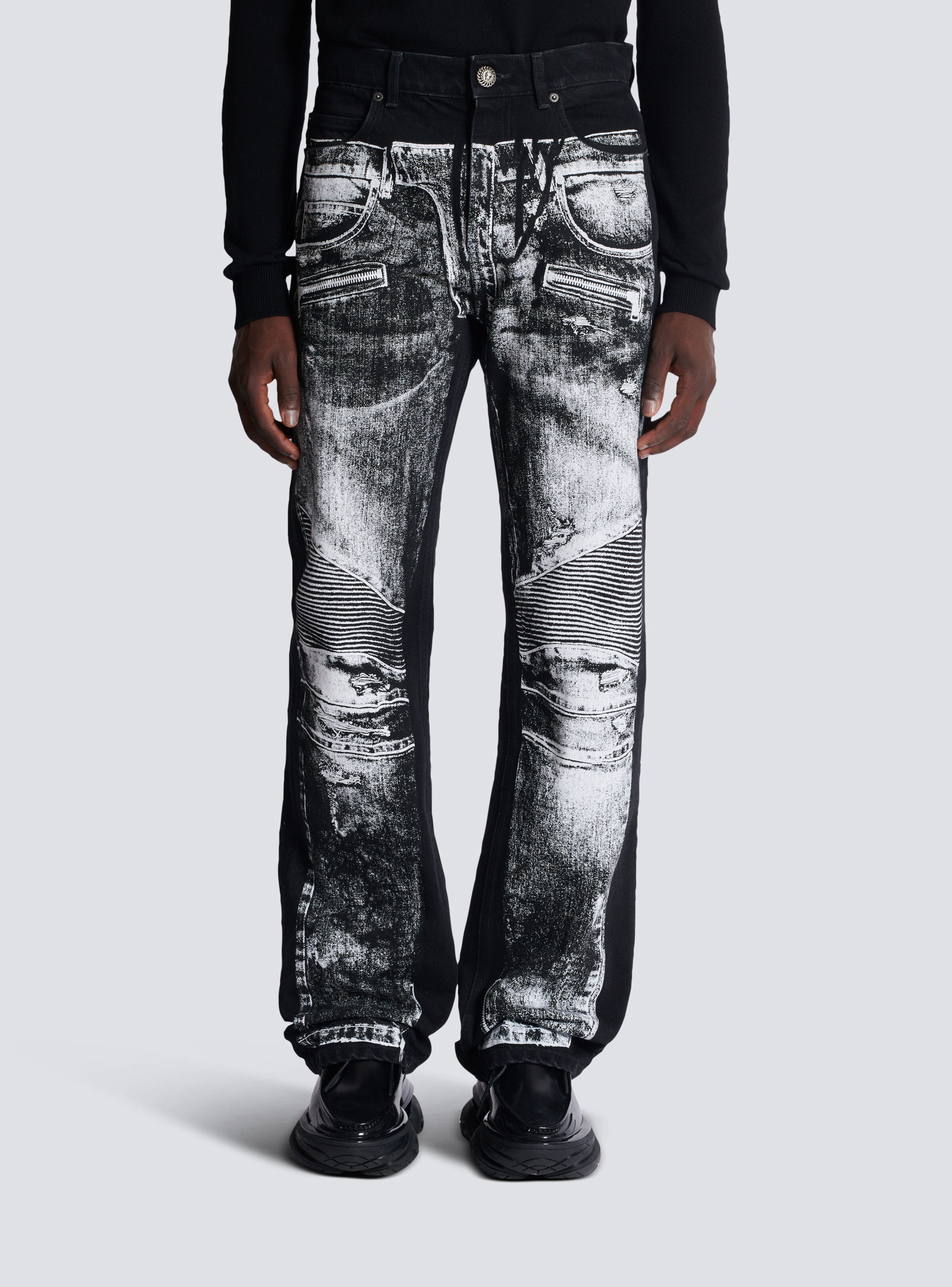 Loose-fit denim jeans with a biker print - 5