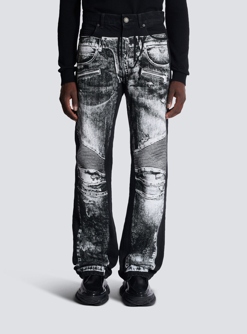 Loose-fit denim jeans with a biker print 5