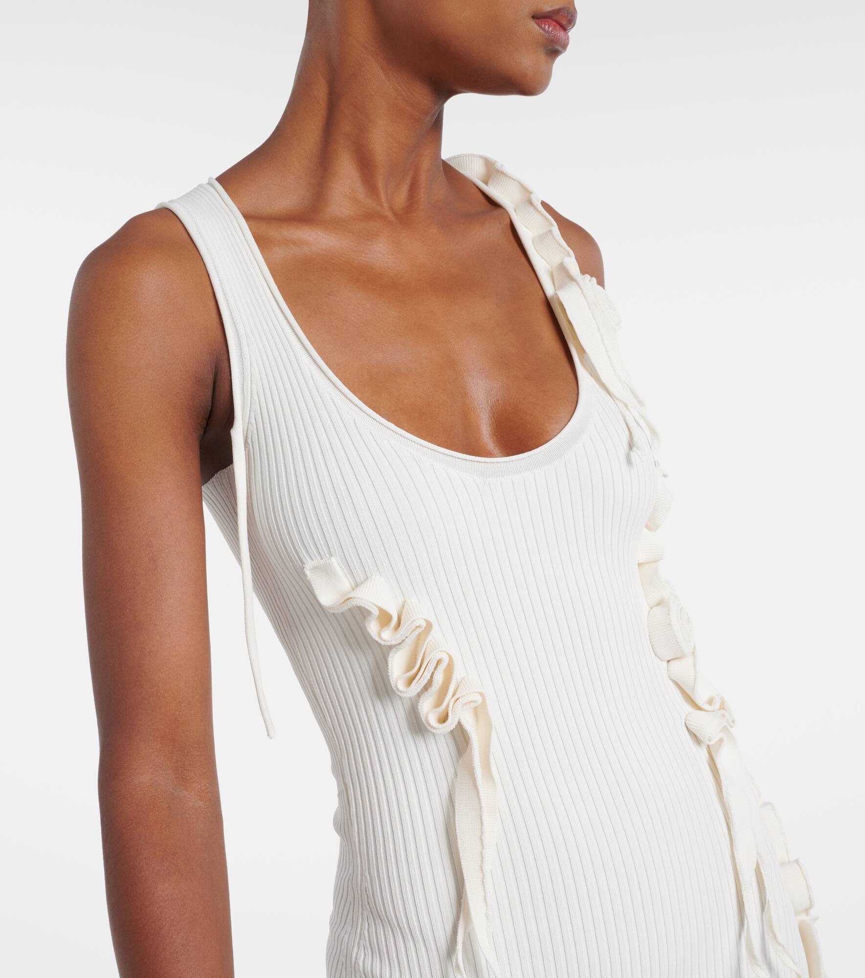 Floral-appliqué ribbed-knit maxi dress - 4