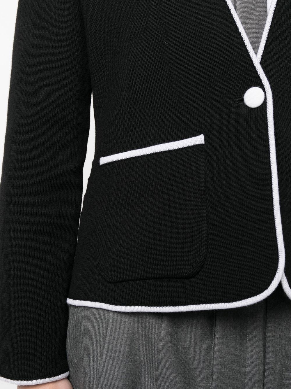 contrasting-trim collarless jacket - 5