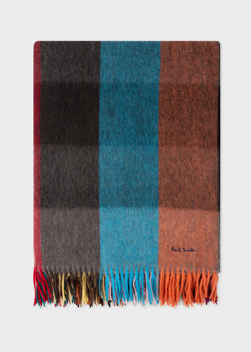 'Signature Stripe' Grid Cashmere & Lambswool Blanket 1