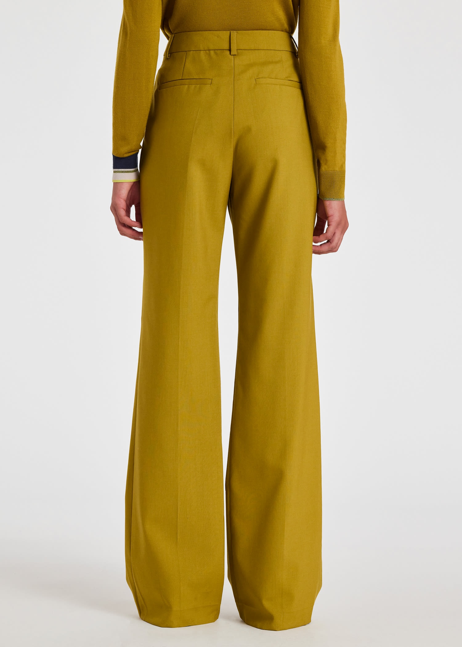 Chartreuse Wool-Hopsack Wide Leg Trousers - 4