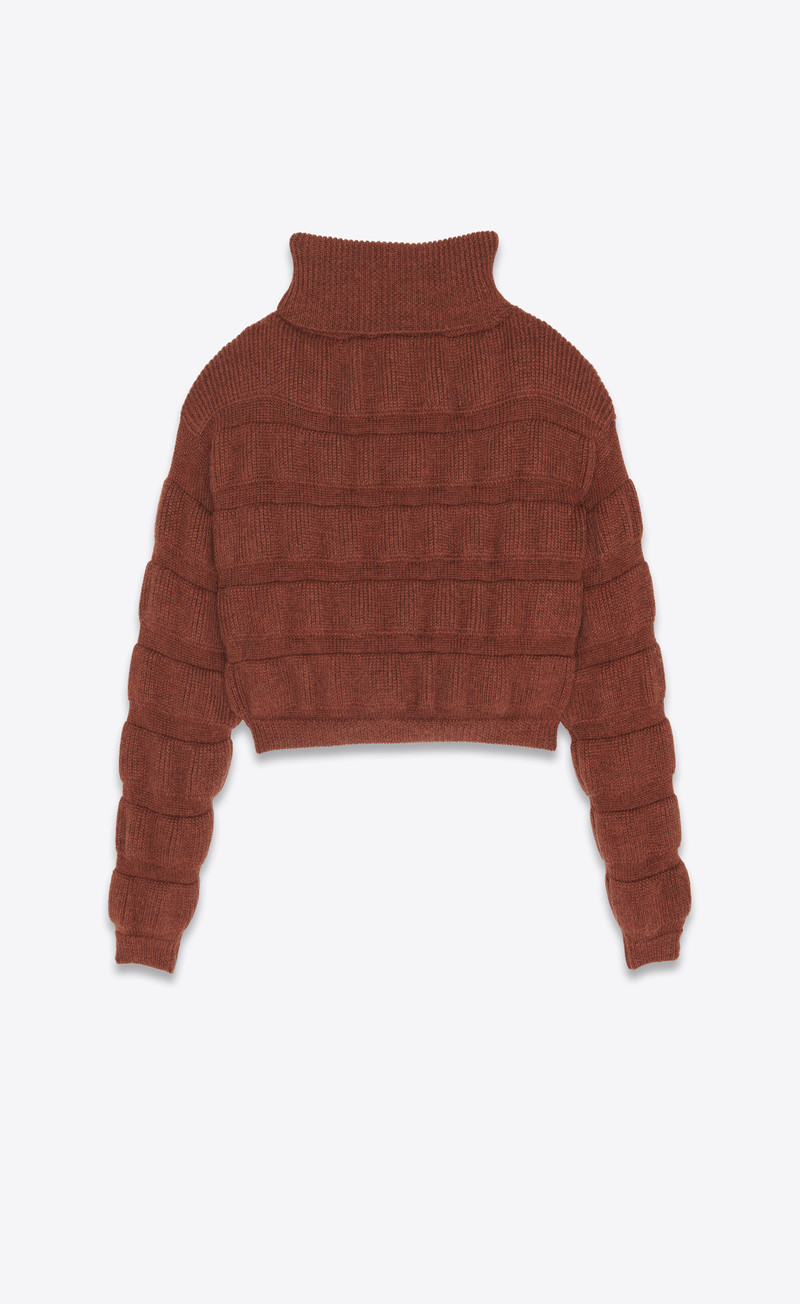 SAINT LAURENT cropped turtleneck sweater in wool outlook
