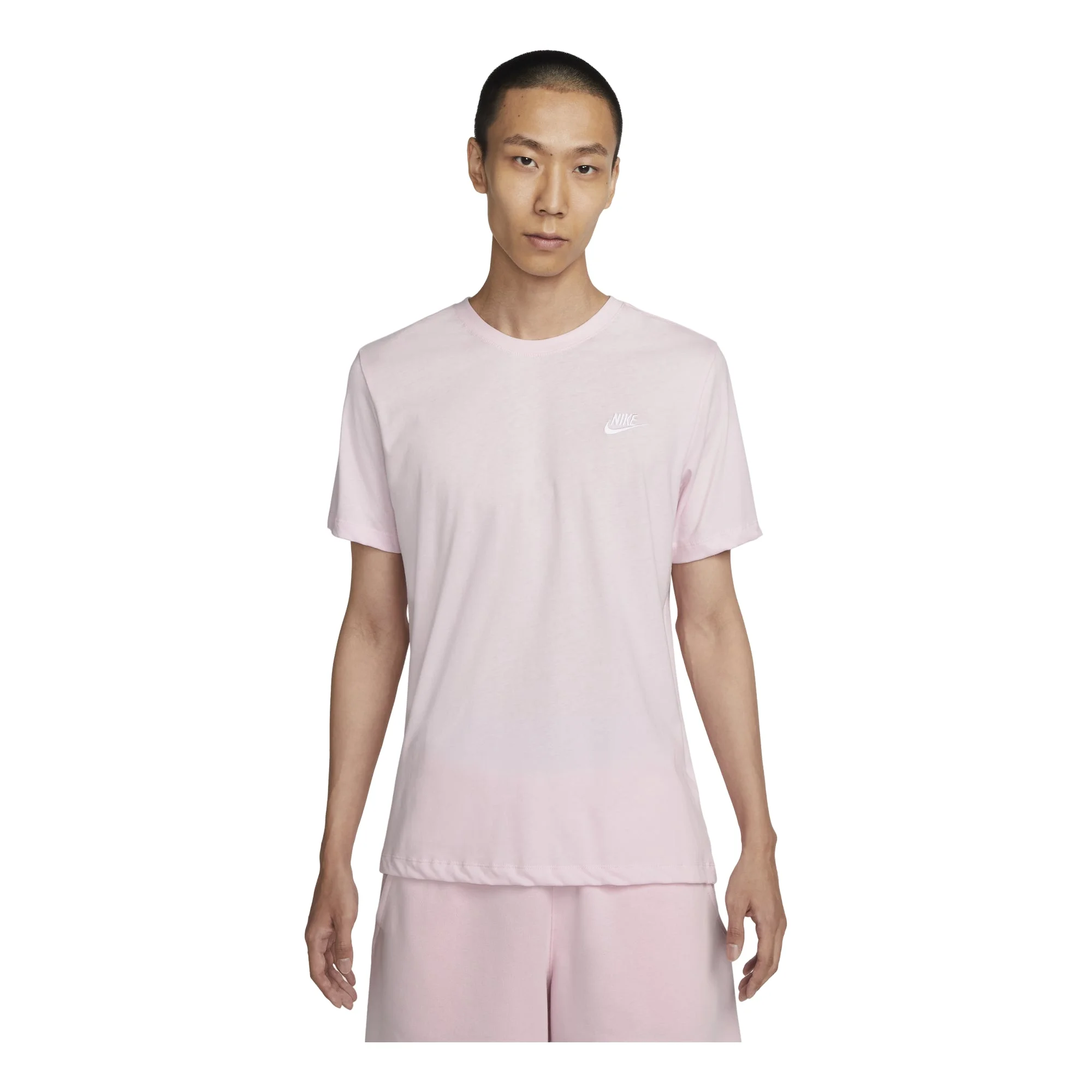 Nike Solid Color Logo Embroidered Knit Round Neck Short Sleeve Pink AR4999-665 - 1