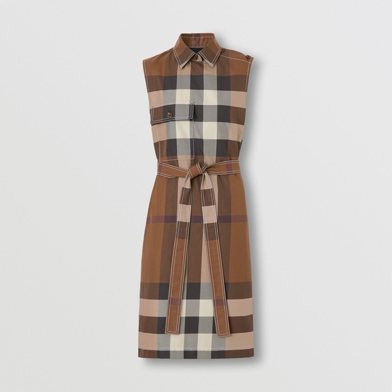 Sleeveless Check Cotton Shirt Dress - 1