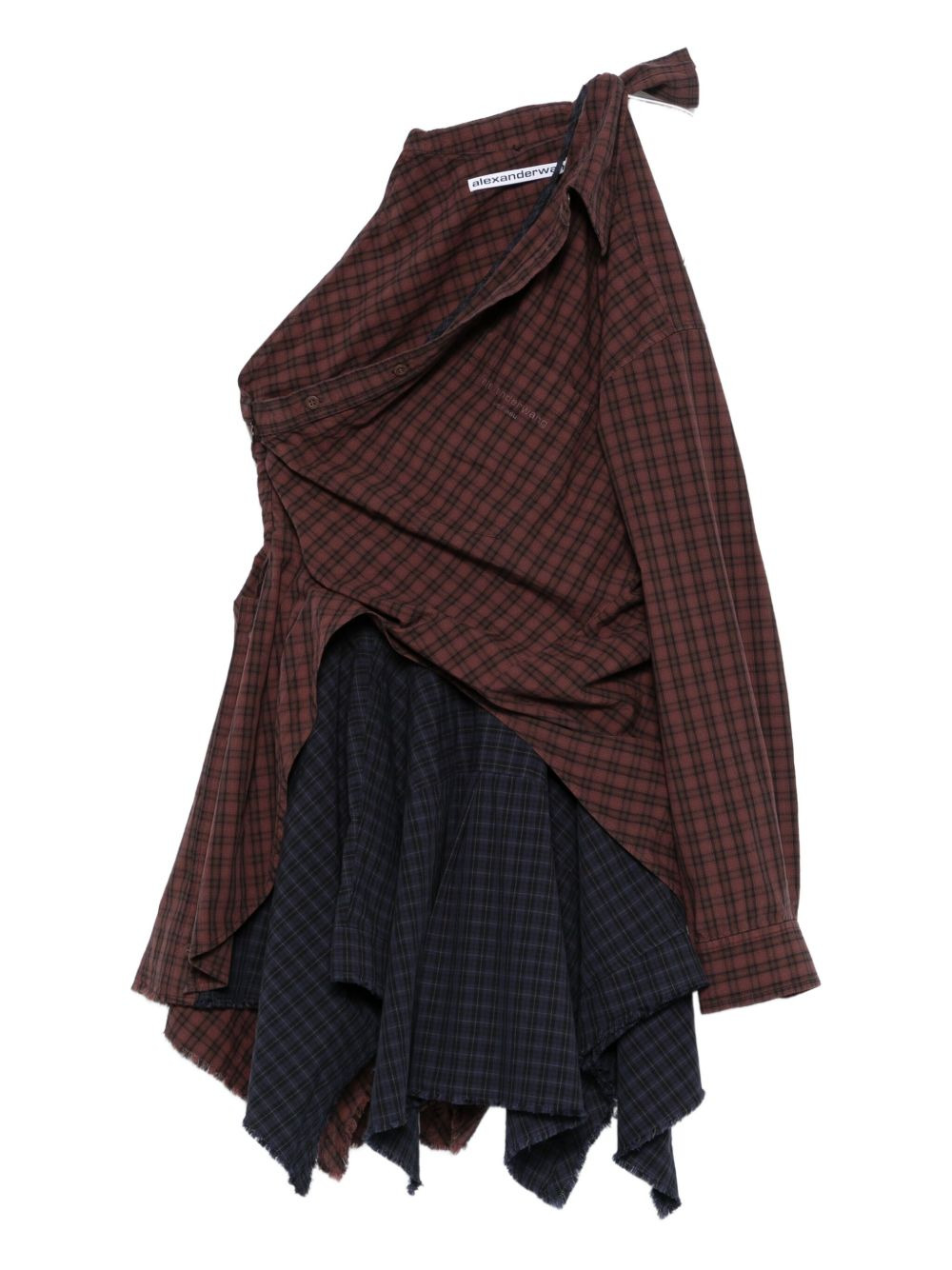 one-shoulder checked-pattern mini dress - 1