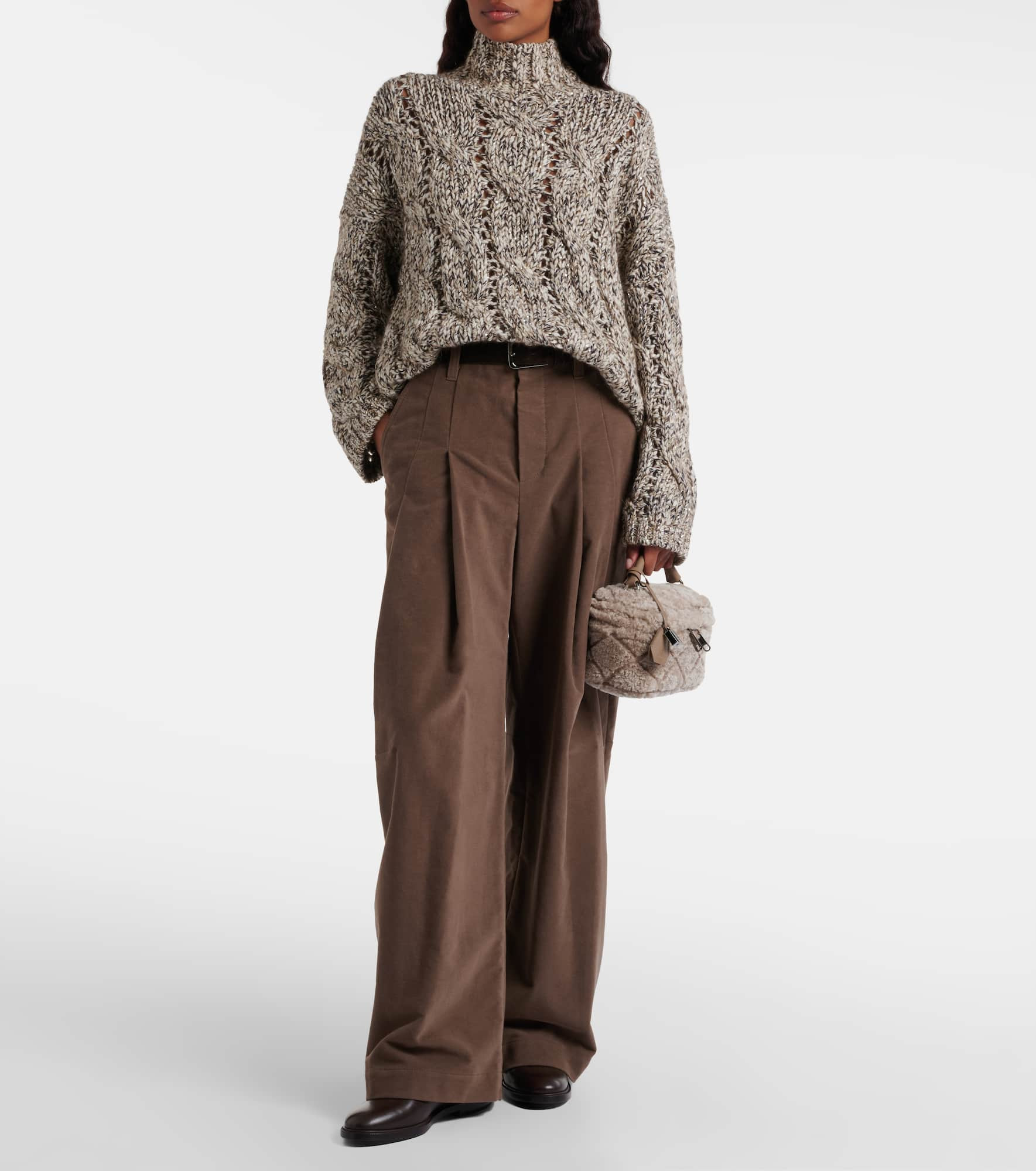 Pleated high-rise cotton wide-leg pants - 2