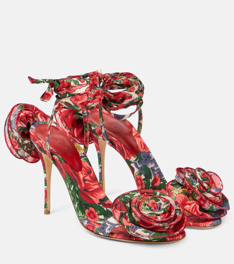 Floral-appliqué 새틴 slingback 샌들 - 1