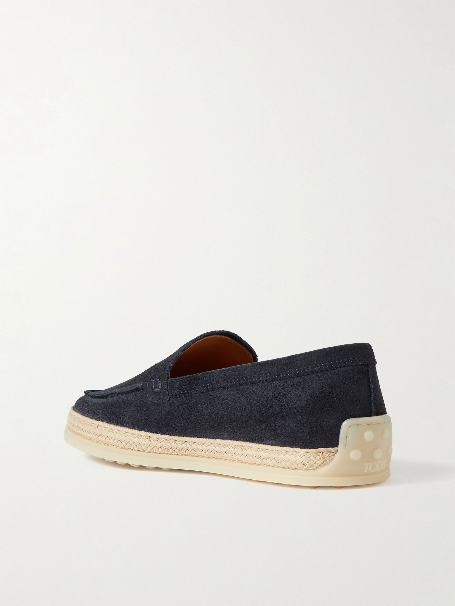 Raffia-trimmed suede loafers Navy - 3