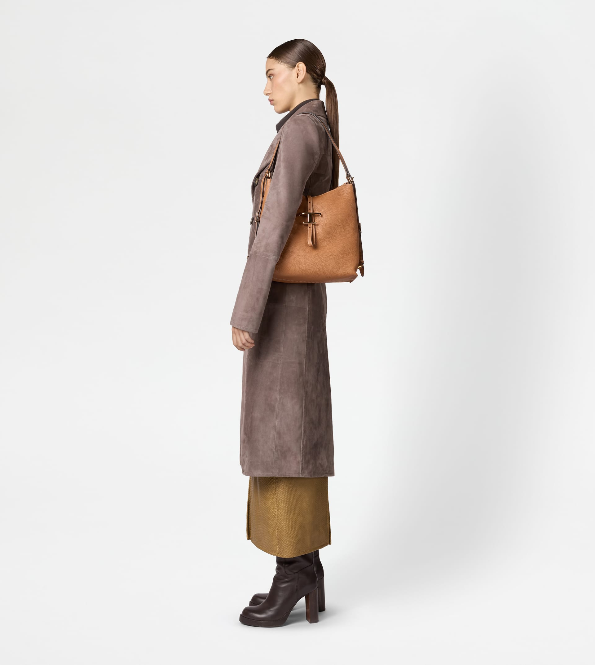 T TIMELESS SHOULDER BAG IN LEATHER SMALL - BROWN - 7