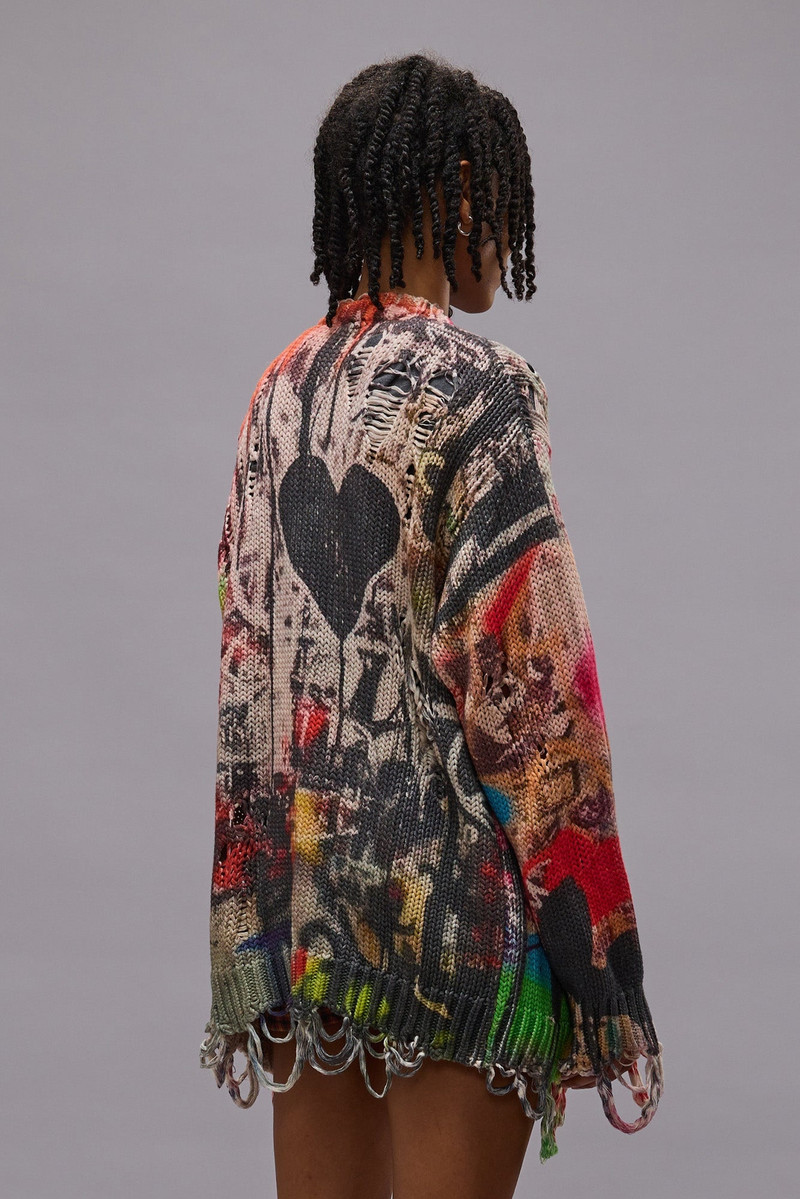 PRINTED BOYFRIEND CARDIGAN - HEART GRAFFITI PRINT - R13 6