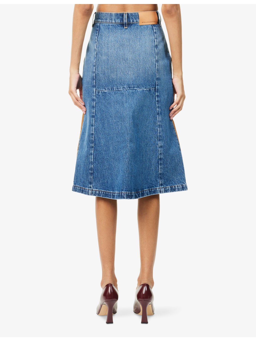Mixed-Suede High-Waist Denim Skirt - 4
