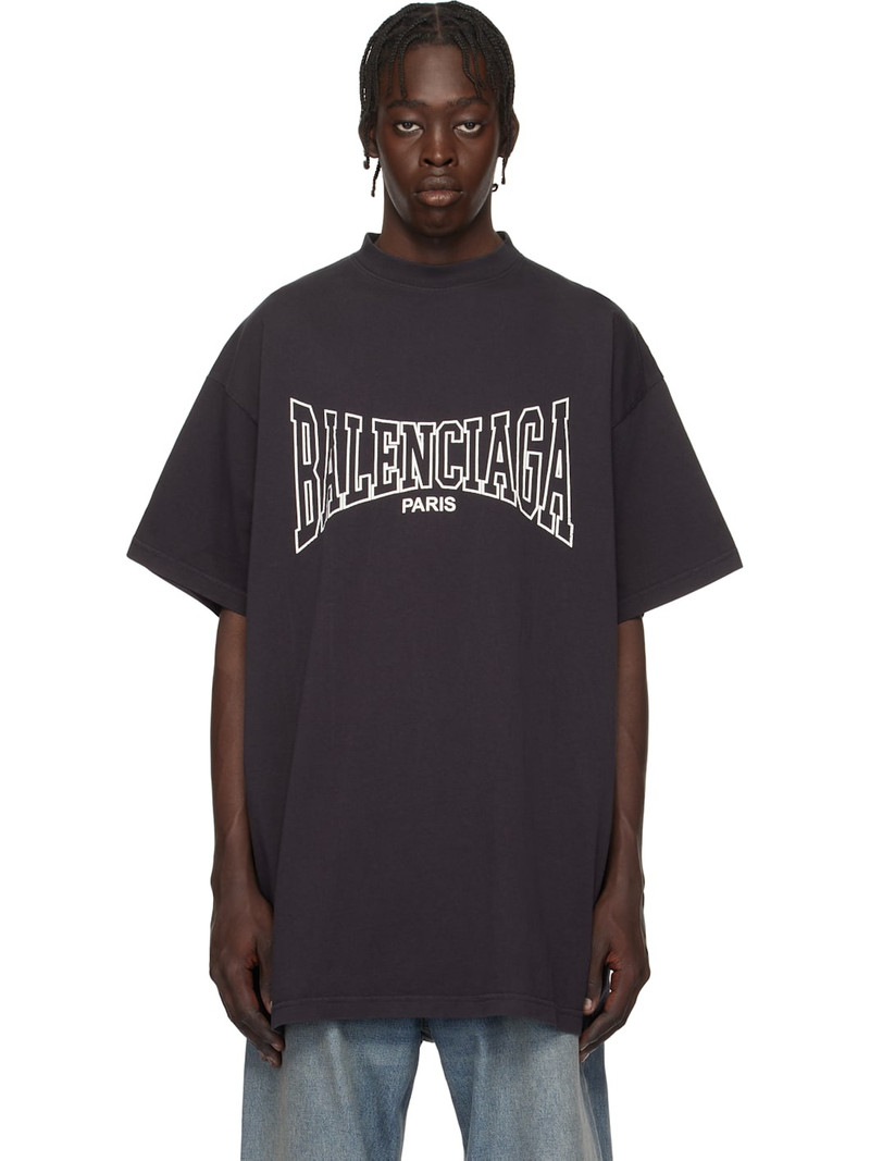 Men's Balenciaga 복싱 티셔츠 Oversize 검정색 - 1