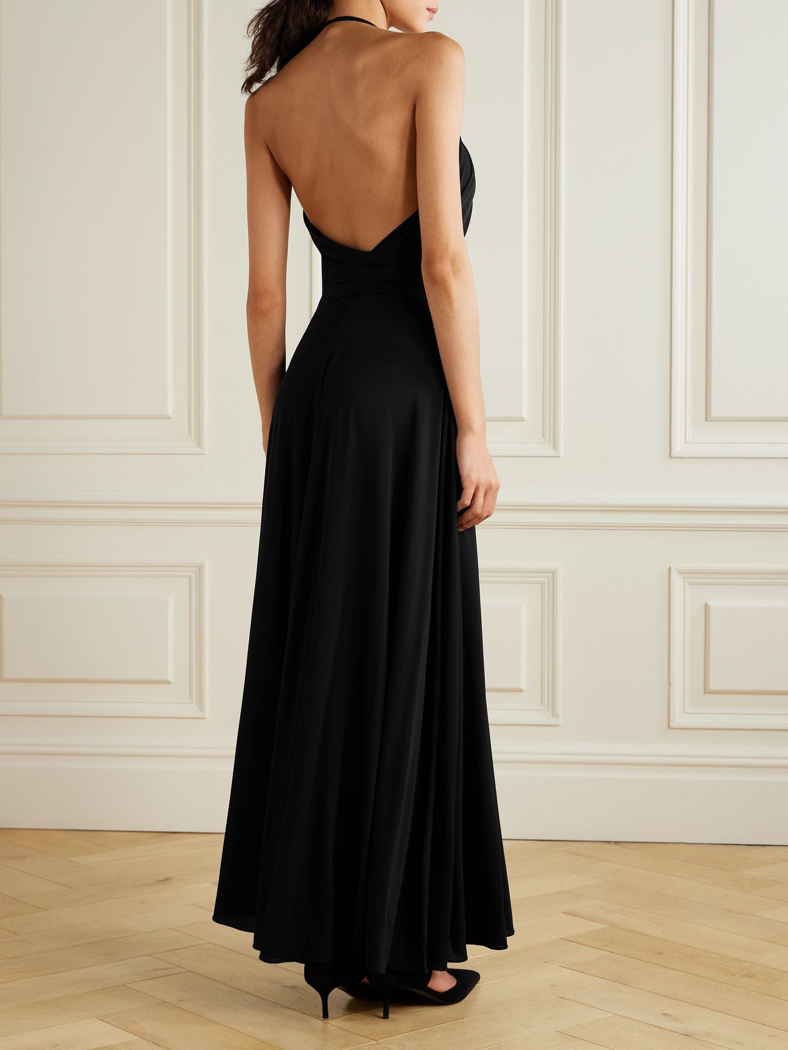 Belted gathered jersey halterneck maxi dress Black - 3