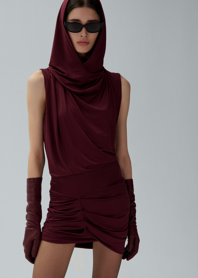 MAGDA BUTRYM Hooded drape dress in burgundy outlook