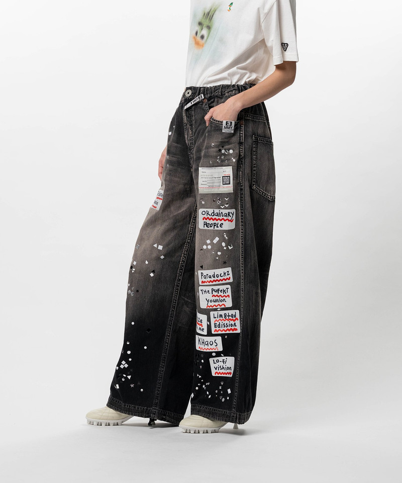 Embellished Sticker Denim Pants 5