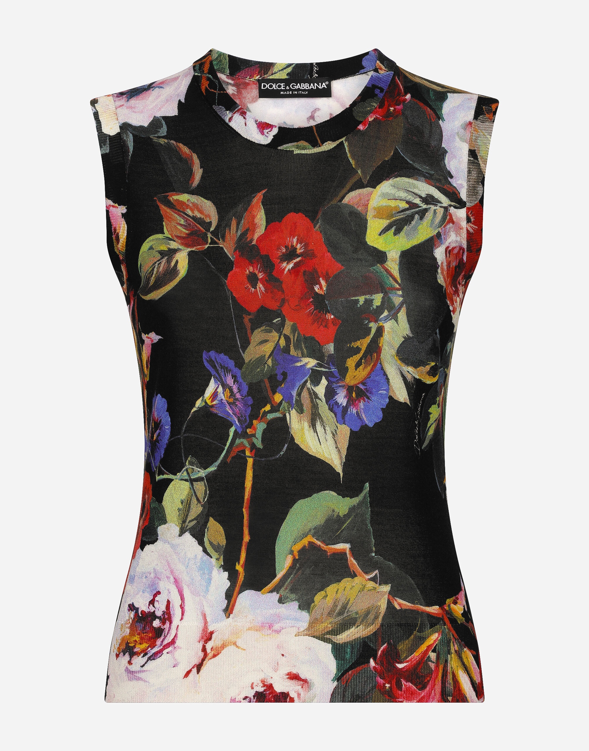 Silk tank top with rose garden print - 1