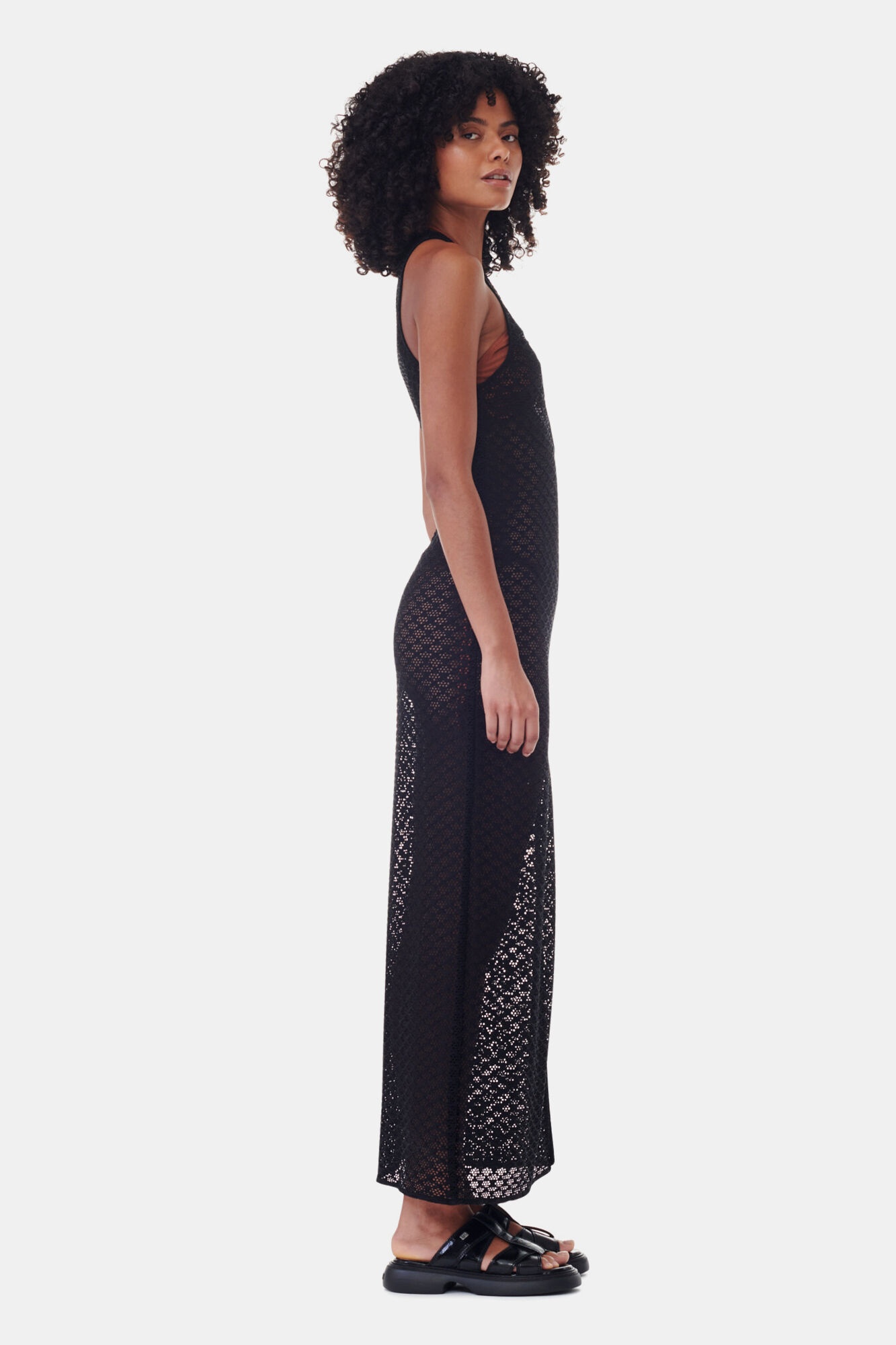 BLACK MESH LACE LONG DRESS - 4