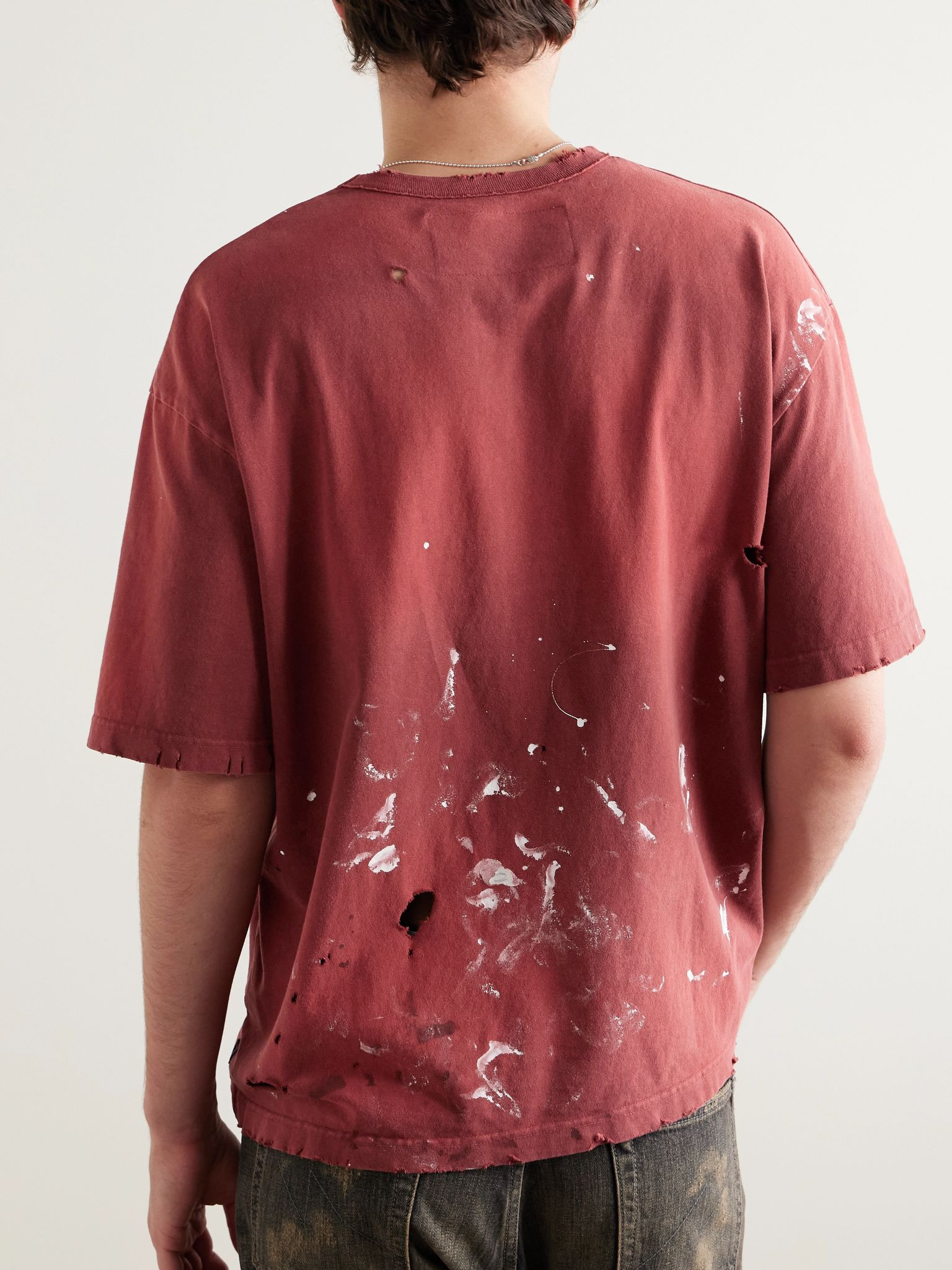 Savage Distressed Paint-Splattered Cotton-Jersey T-Shirt Red - 4