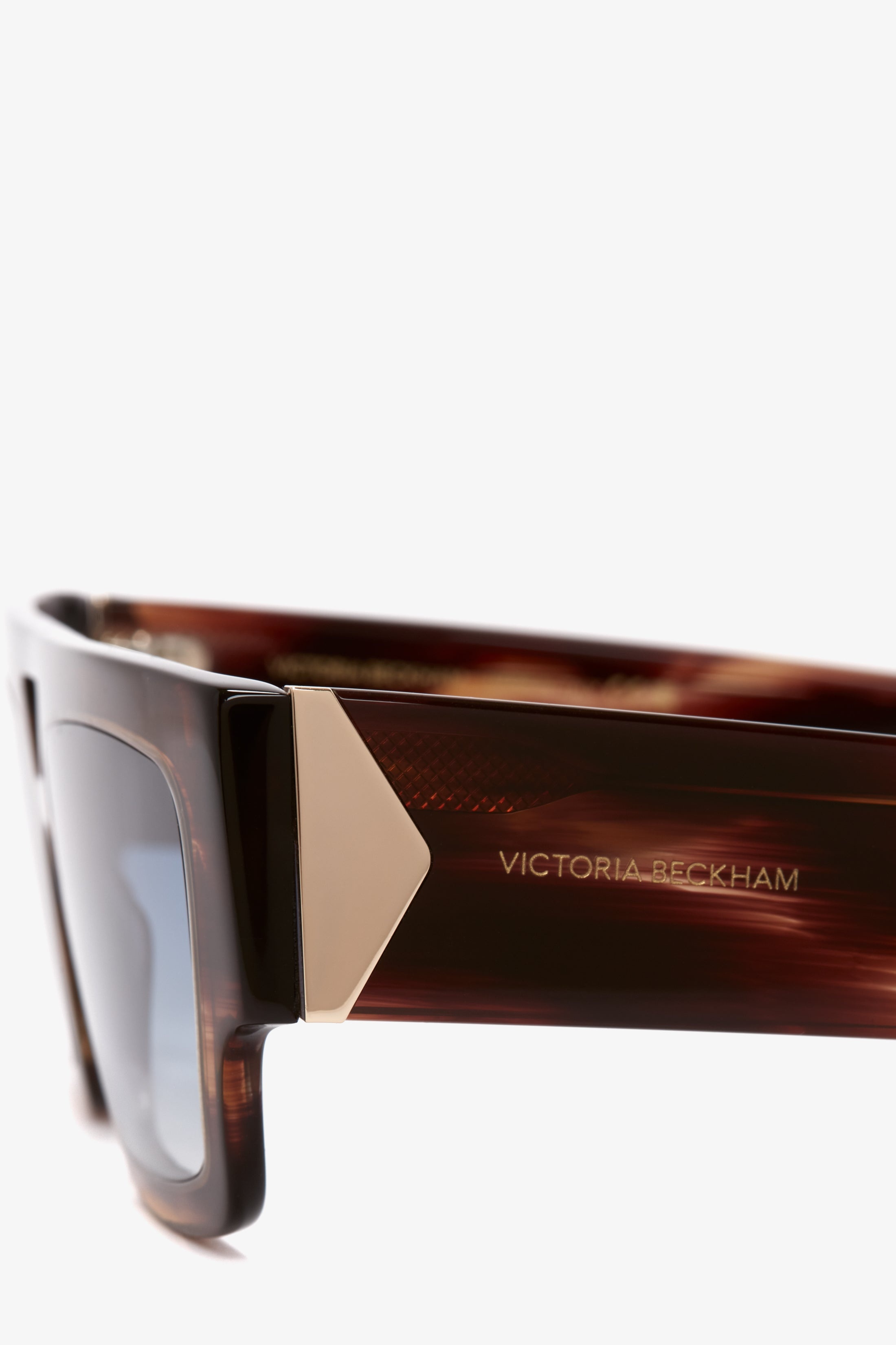 V Plaque Frame Sunglasses In Dark Brown Horn - 4