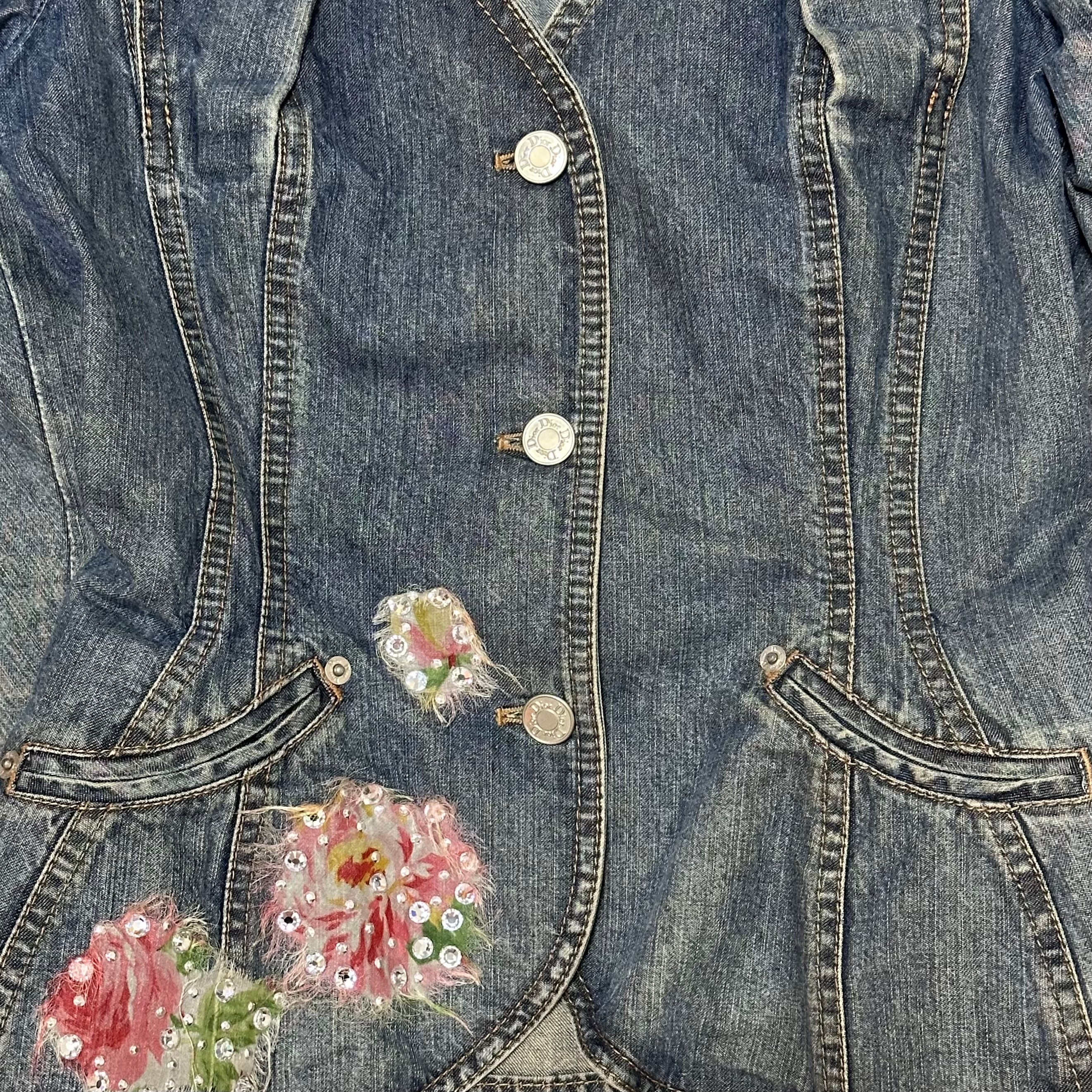 CHRISTIAN DIOR Spring Summer 2005 Floral Embellished Denim Bar Jacket - 3