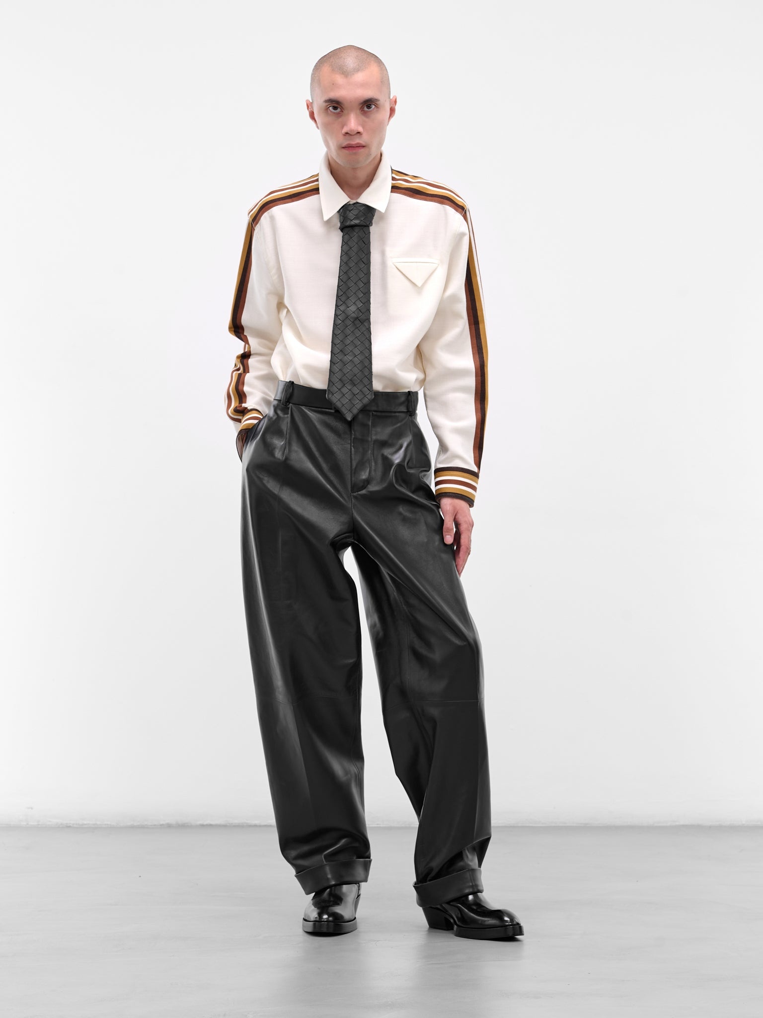 Black Leather Wide Leg Trousers - 6