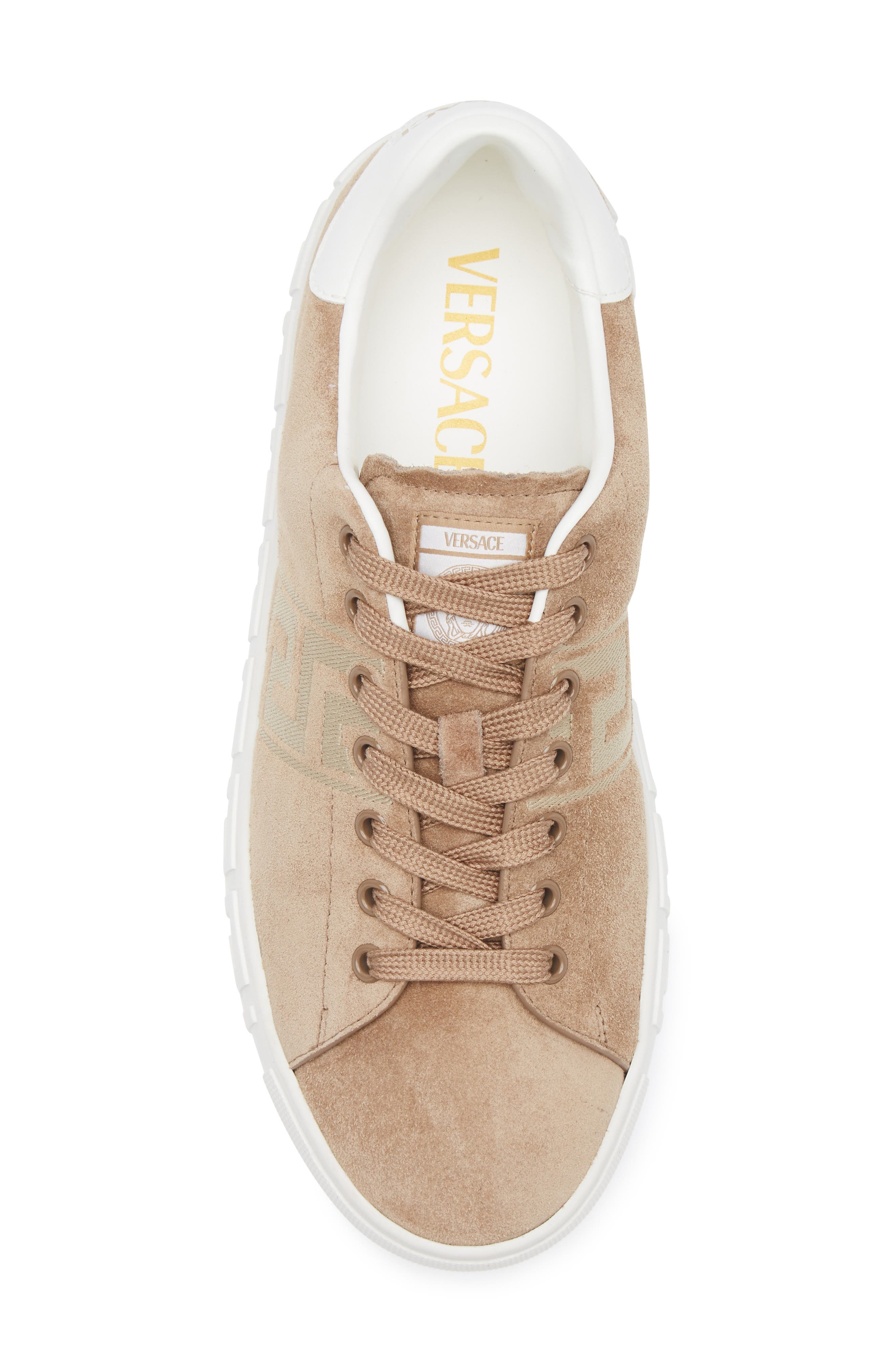 Versace Greca Suede Low Top Sneaker in Sand at Nordstrom - 5