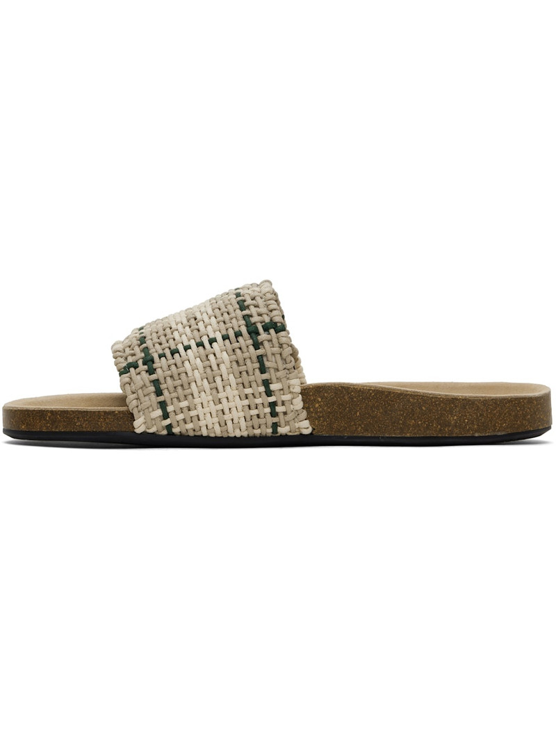 Beige & Green Check Sandals 3